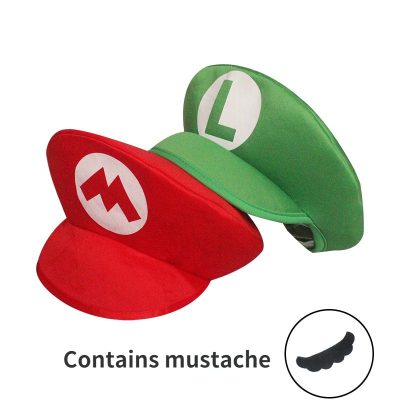 Super Mario Bros Luigi Cartoon Cosplay Hat Classic Game Anime Figure Halloween Funny Clothes Unisex Kids 1 - Mario Plush