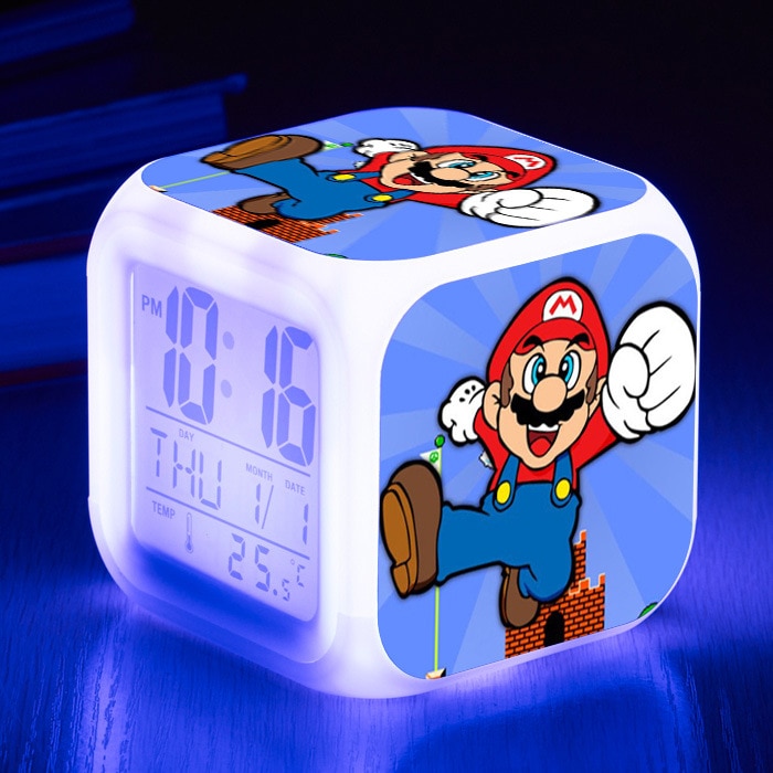 Super Mario LED colorful color changing alarm clock Mario Brothers cartoon alarm clock children creative clock 4 - Mario Plush